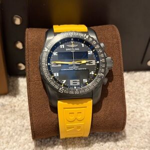 Breitling Chronomat with Yellow Strap and Blue Dial